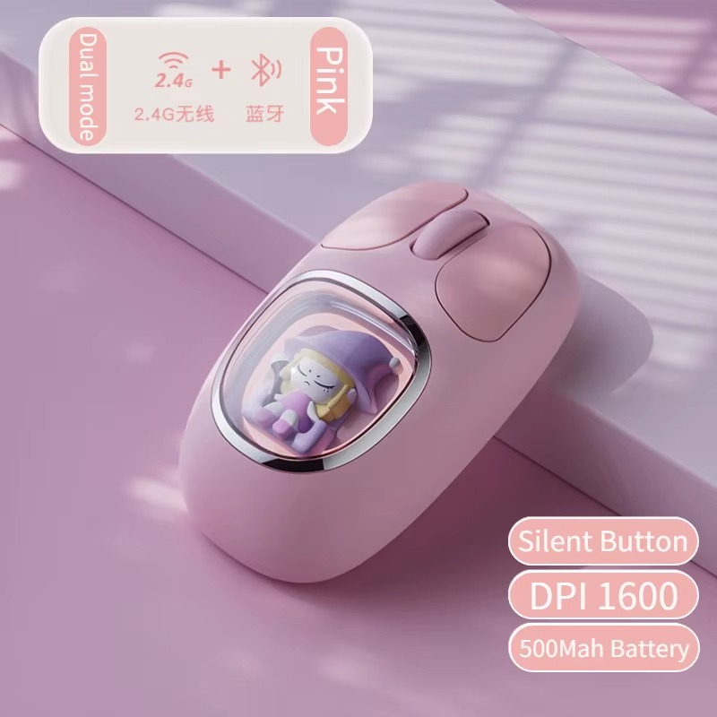 Three-mode Bluetooth 2.4G Wireless Mouse Cute Doll Transparent Cartoon Mause Backlight Rechargeable Mice Mute button for Tablets Laptop - Image 9