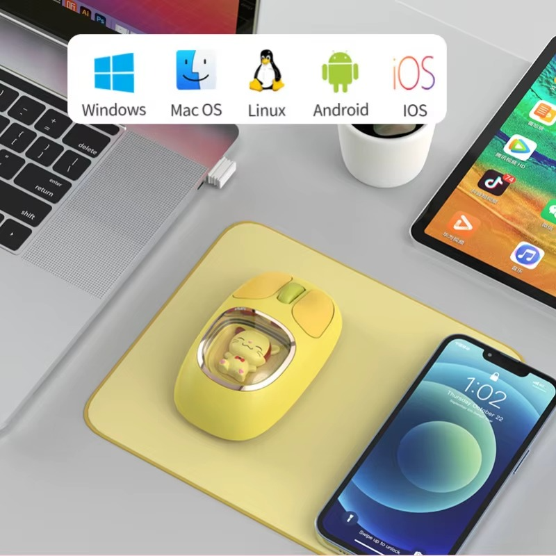 Three-mode Bluetooth 2.4G Wireless Mouse Cute Doll Transparent Cartoon Mause Backlight Rechargeable Mice Mute button for Tablets Laptop - Image 4