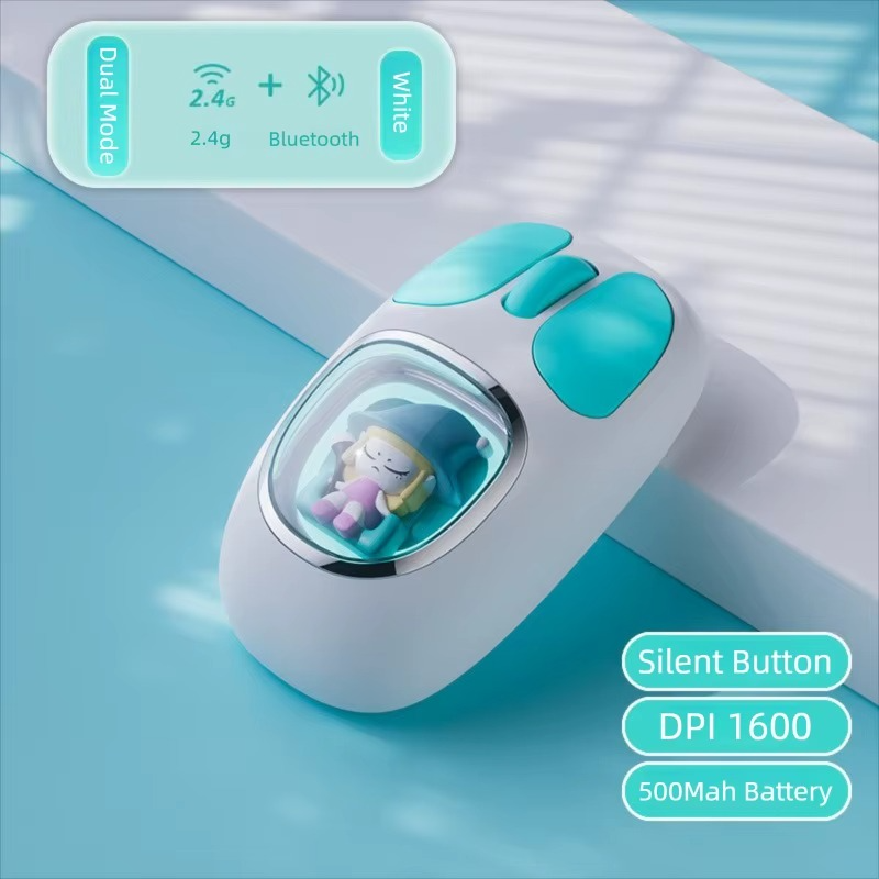 Three-mode Bluetooth 2.4G Wireless Mouse Cute Doll Transparent Cartoon Mause Backlight Rechargeable Mice Mute button for Tablets Laptop - Image 8