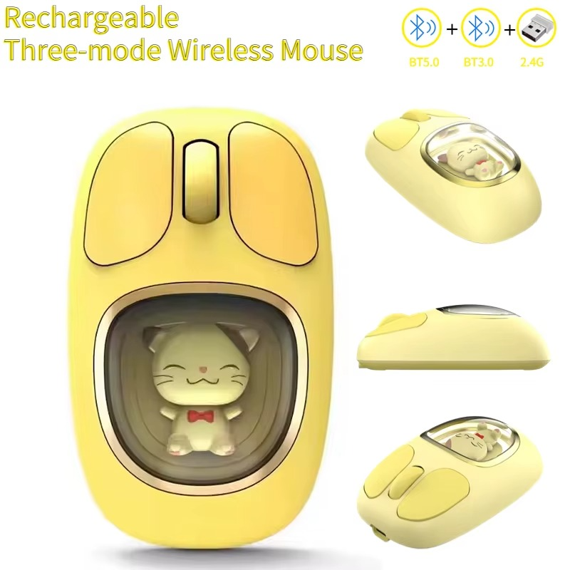 Three-mode Bluetooth 2.4G Wireless Mouse Cute Doll Transparent Cartoon Mause Backlight Rechargeable Mice Mute button for Tablets Laptop - Image 2