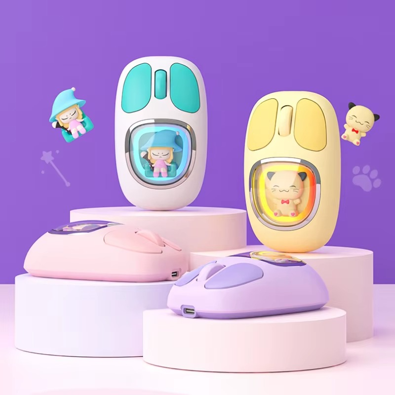 Three-mode Bluetooth 2.4G Wireless Mouse Cute Doll Transparent Cartoon Mause Backlight Rechargeable Mice Mute button for Tablets Laptop - Image 7
