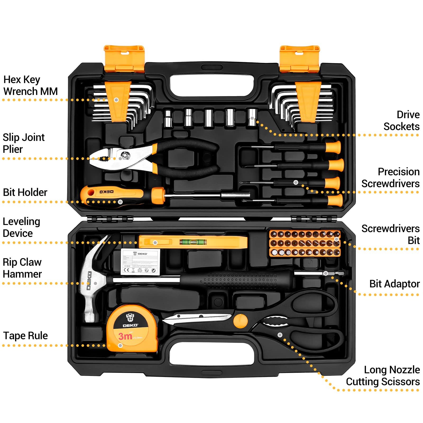 DEKO Tool Kit Set Box 62 Piece Home Repair DIY Tools Basic Hand Toolbox Sets for Home - Image 2