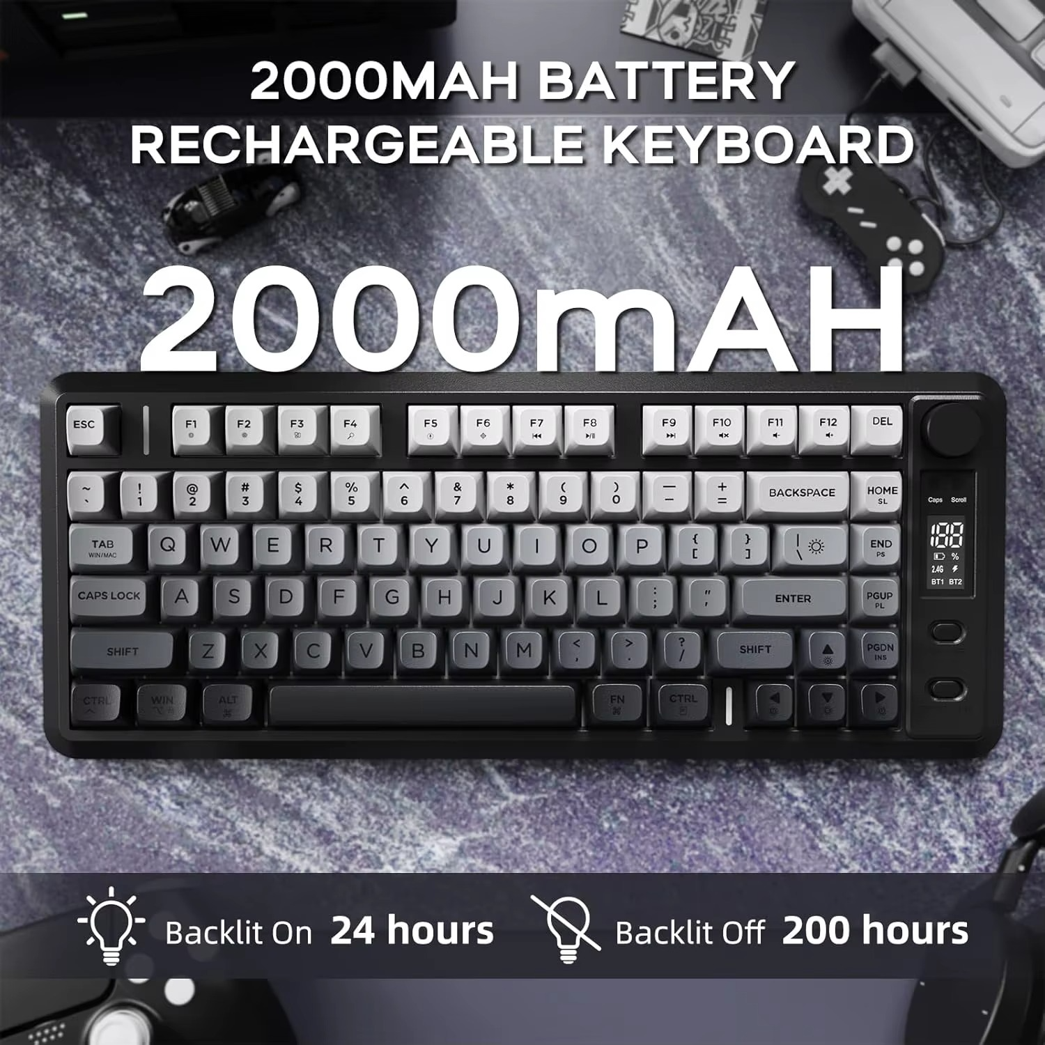 ATTACK SHARK M75 Wireless Membrane Gaming Keyboard with Knob&OLED Display Bluetooth/2.4Ghz Rainbow Backlit Gradient PBT Keycaps - Image 5