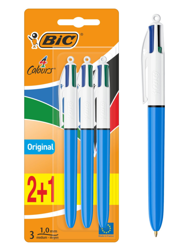BIC 4 Colours Pens Multicolour Original – Retractable Ballpoint Pens – Pack of 3